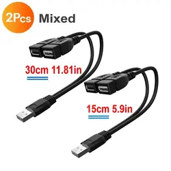 Dual USB 2.0 Port Extension Y Cable for Data Transmission and Charging (15cm - 30cm 2pcs)