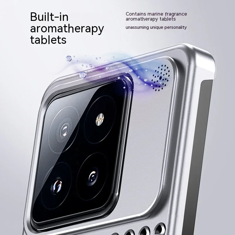 For Xiaomi 14 Pro Metal Fragrance Cooling Phone Case Fragrance Hollow Pure aluminum alloy Heat Dissipation Shockproof Cover