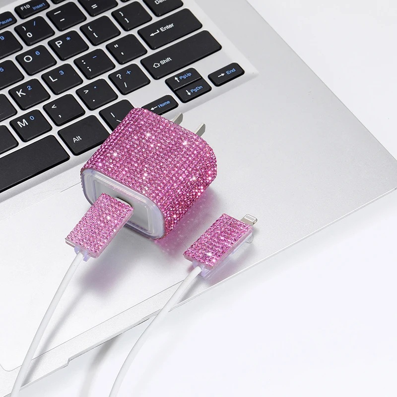 Charger Protector Sleeve Charger Protector Sleeve IPhone 15 14 13 Pro Max 18W 20W Charging Head Protection Glitter Crystal Sticker Protective Cover
