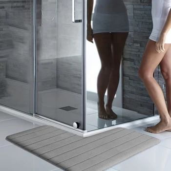 Tappetino da bagno in flanella a righe, doccia ad angolo retto, tappetino assorbente, WC, tappetino antiscivolo a forma di L 1