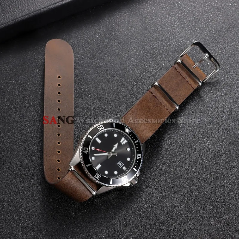 Vintage Leather Watch Strap with Metal Pin Buckle - Black, Coffee, Brown Options