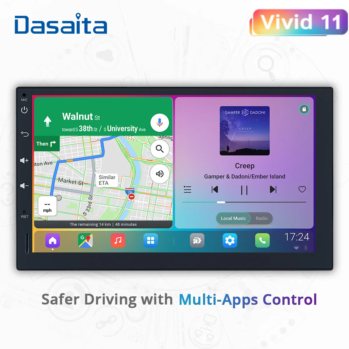 

Dasaita Vivid 2 Din Android GPS Navigation 7 Inch IPS Touch Screen 1024*600 Car Radio Bluetooth DSP Apple Carplay Android Auto