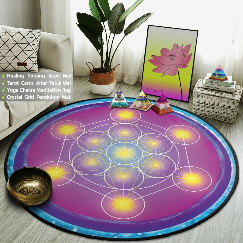 

Metatron Hexagram Round Carpet Reiki Yoga Meditation Floor Mats Magic Circle Crystal Healing Pendulum Area Rug Boho Home Decor