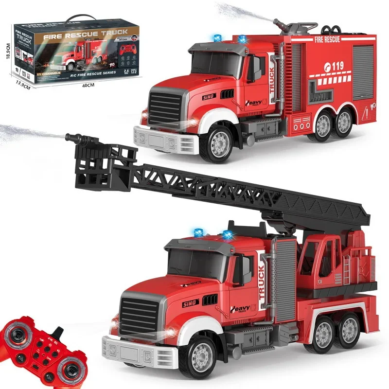 Rc Fire Truck Engineering Vehicle Rc Remote Control Engineer Car Toy Fire Truck with Cloud Ladder and Water Spray Kids Boys Gift