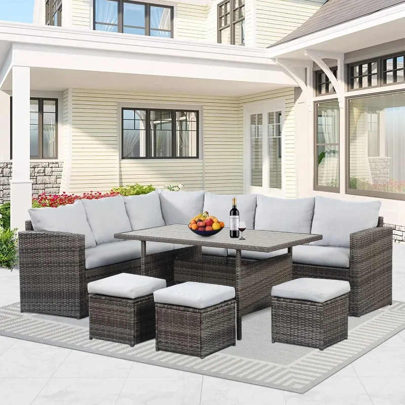 patio furniture set with cushions and pillows, outdoor dining table and chair set, patio furniture outdoor set