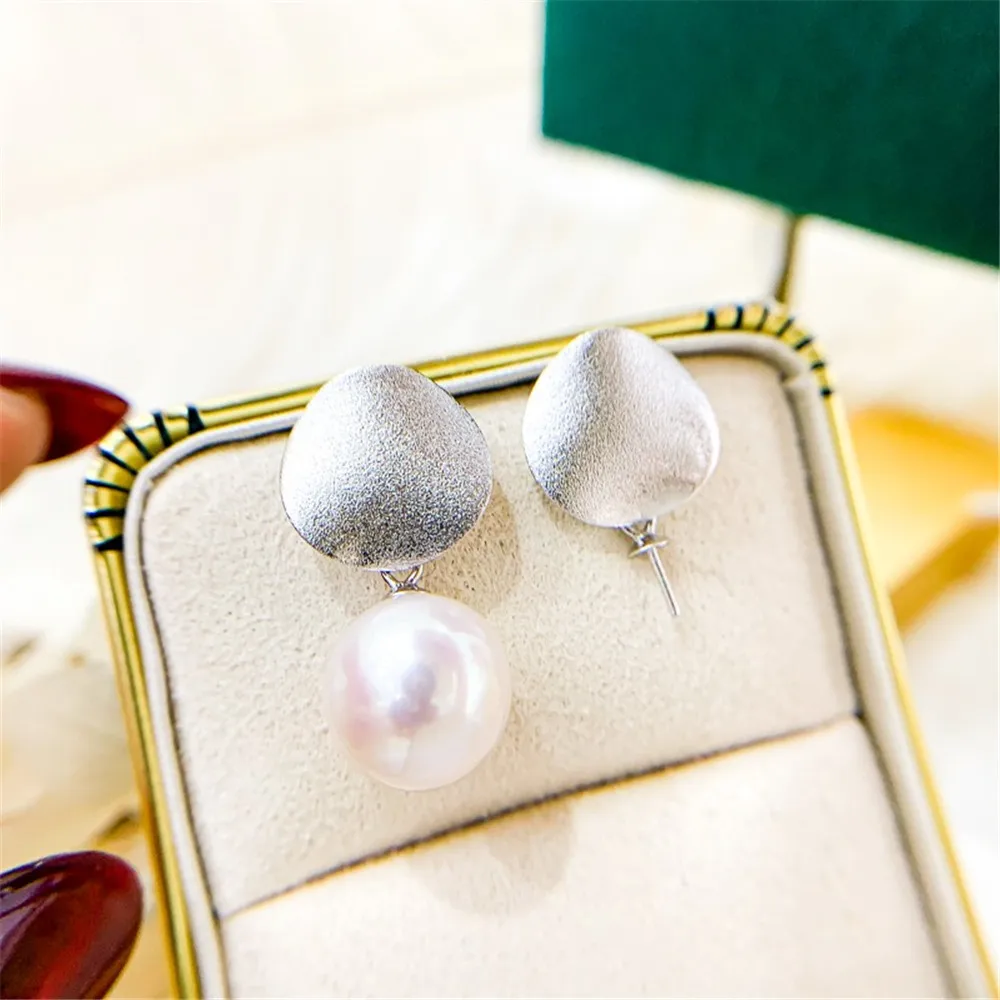 DIY 진주 미니 액세서리 S925 순수 실버 이어 스터드, 빈 거치대 골드 실버 귀걸이, 8-13mm 라운드 E366 에 적합