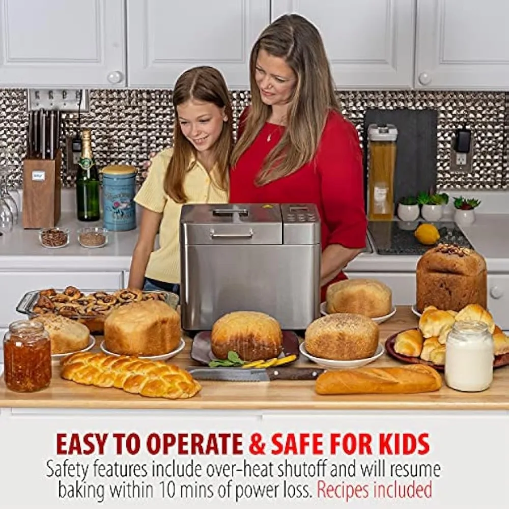 2 LB Stainless Steel Bread Maker with 25 Smart Cooking Programs and Included Accessories, Measuring 3