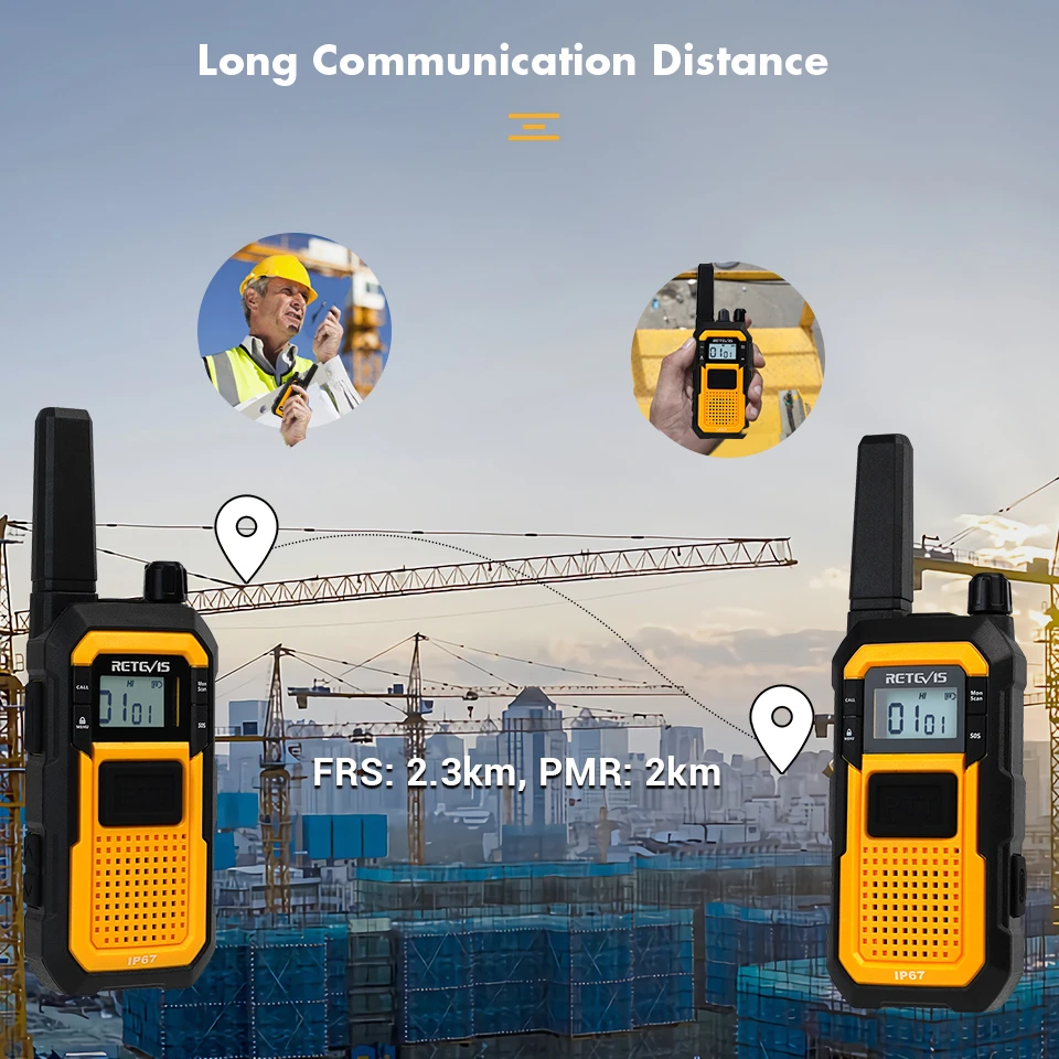 Retevis RB648 Heavy Duty Walkie Talkie IP67 Waterproof USB Type C Charger Dual PTT VOX PMR446/FRS Two Way Radio for Construction 5