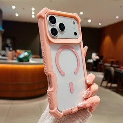 Magnetic Luxury Shockproof Transparent Case with Magsafe Compatibility - iPhone 16 Plus (Pink)