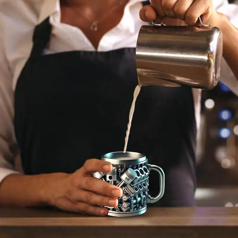 V8 Engines Stainless Steel Coffee Mug Creative Resin Water Cup Funny V6 Engines Wine Cup Coffee Cup Water Container Accessories