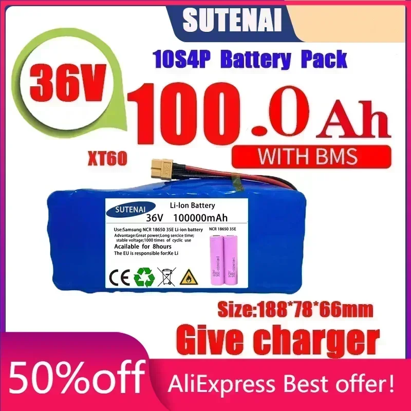 

Original 36V battery 10S4P120Ah battery pack 500W high power battery 42V 120000mAh Ebike electric bike BMS+42V2A Charger