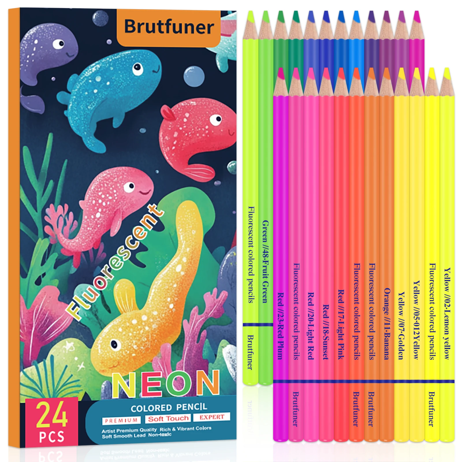 6/24/50 Stück Neon-Buntstifte für Malbücher für Erwachsene, fluoreszierende farbige professionelle Zeichenstifte-Set, Künstlerbedarf-Set – Detail 2