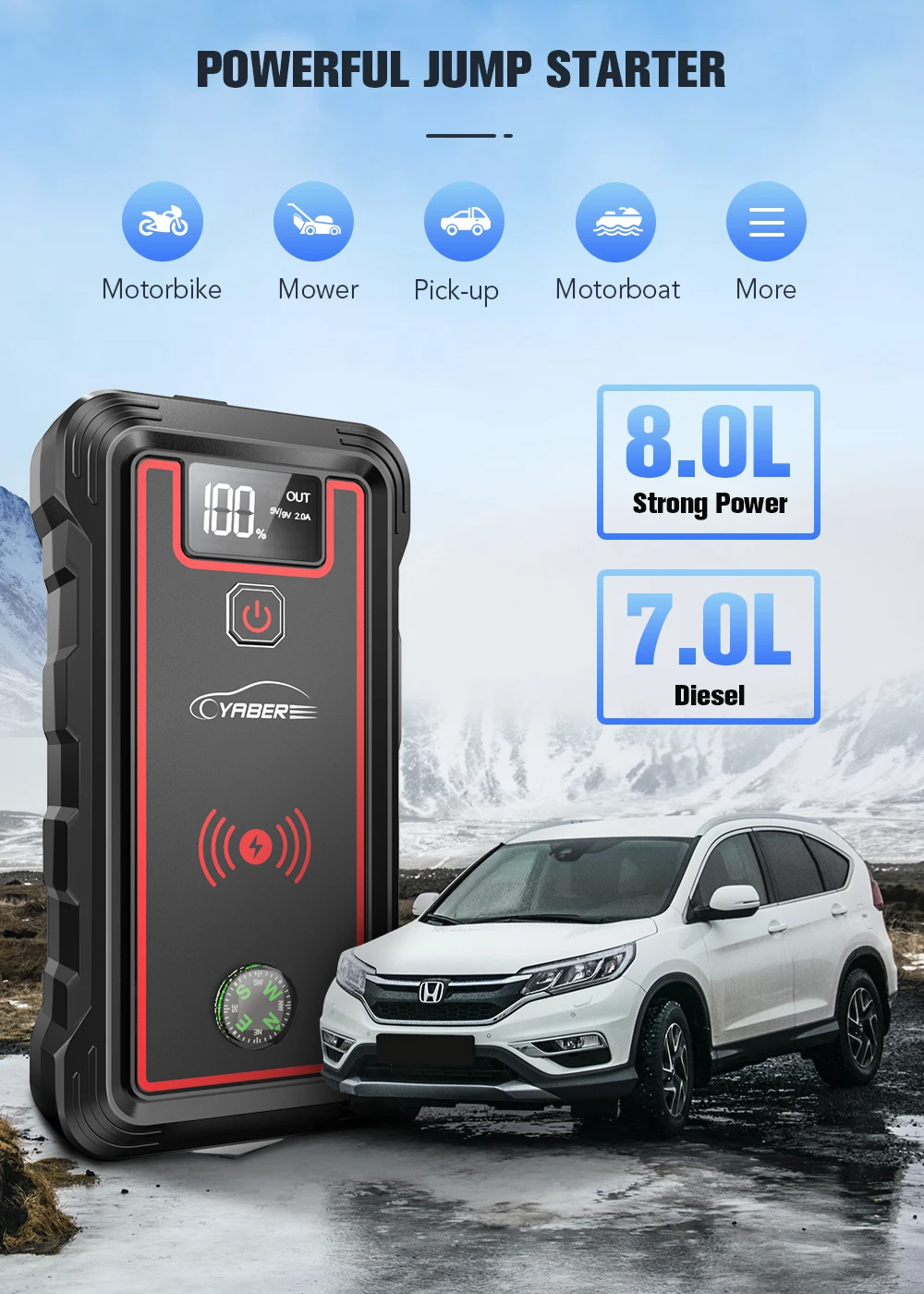 portable car jump starter Yaber Power Bank 23800mAh 2500A Jump Starter 12V Portable Power Station Emergency Battery Charger for Cars Auto Booster Starters noco boost plus gb40