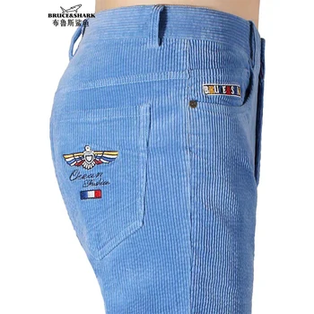 Pantaloni kaki da uomo invernali addensare Bruce&Shark pantaloni di velluto a coste da uomo elasticizzati dritti pantaloni a vita media ricamati taglia grande 40 1