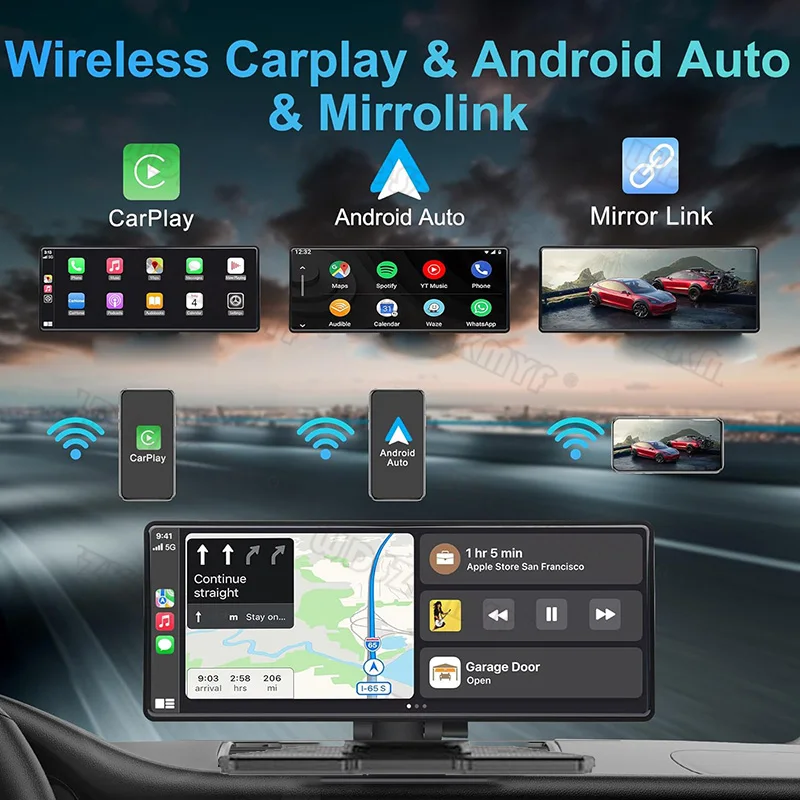 10.26" Touch Screen 4K Dash Cam Dual Len Front&Rear Camera Wireless Carplay Android Auto Car DVR WIFI Dashcam Aux Car Stereo