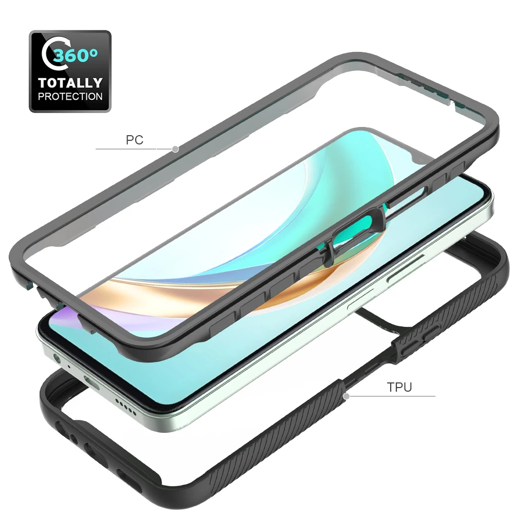 Transparent Shockproof Armor Phone Case Cover with Full Coverage PET Screen Protector