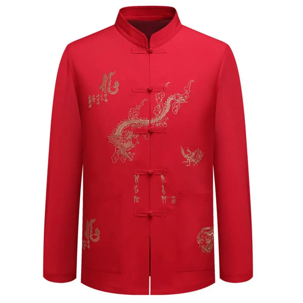 Men Shirt Dragon Male Tangsuit Traditional Chinese Clothing for Wushu Standing Collar Top Hanfu men casual shirts