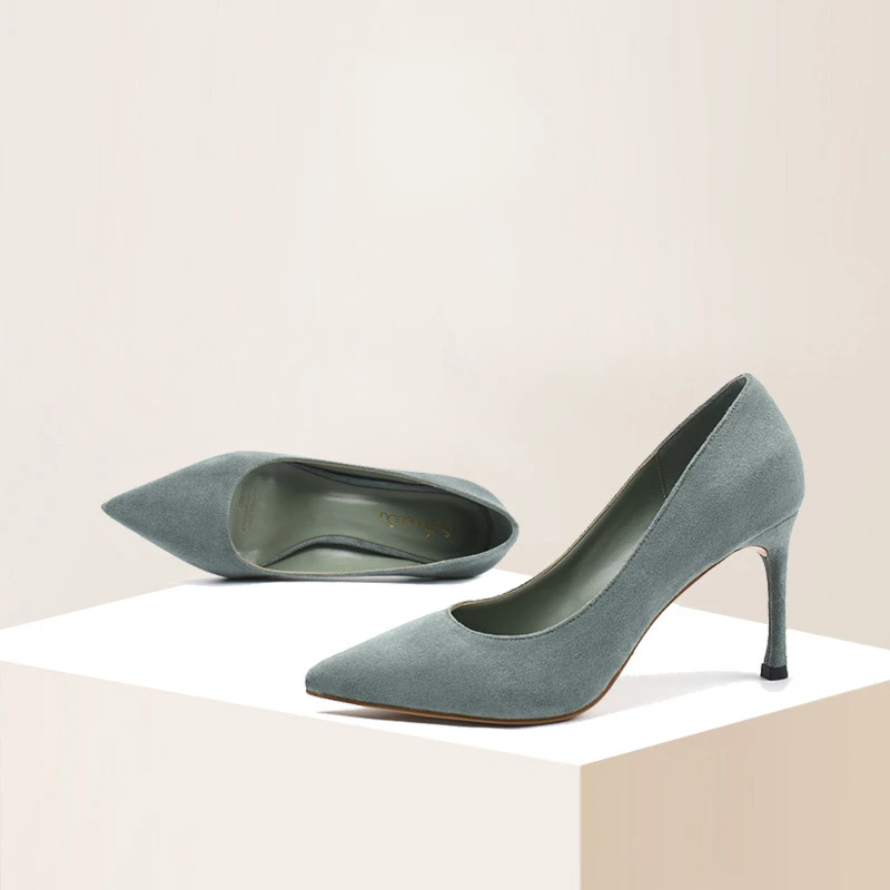 

Spring Autumn New Fashion Young Lady Girl Stiletto High Heels 8cm Black Suede Pumps Pointed Toe Slip-on Sexy Daily Wear Shoes