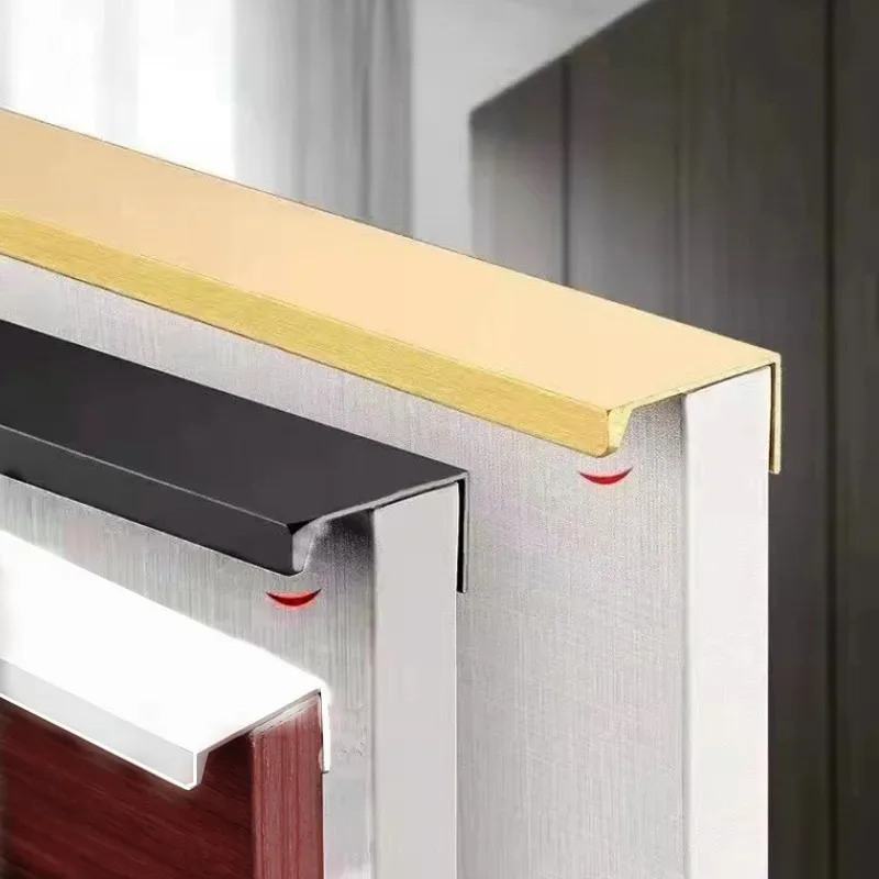 Hidden Furniture Handles Matte Black Gold Silver Kitchen Cabinet Pull Wardrobe Pull Not Punched Handles Cabinets Drawers furniture handles
