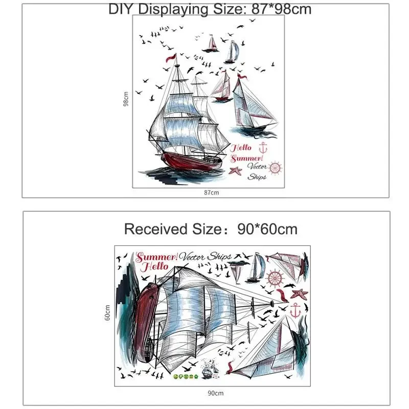 WUBAYI Barca a vela, set da 3 pezzi, stile nautico, effetto legno, decorazione da parete per soggiorno, camera da letto, bagno, corridoio, casa vacanze, blu