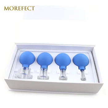 Vacuum Cupping Set 4 Pieces Rubber Head Glass Anti Cellulite and Face Massage