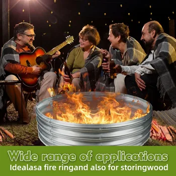 Camp Fire Ring Pit, Large Round Galvanized Steel Fire Pit, Heavy Duty Steel Fire Pit for Backyard, Camping, Bonfire (4x4x1FT) 2