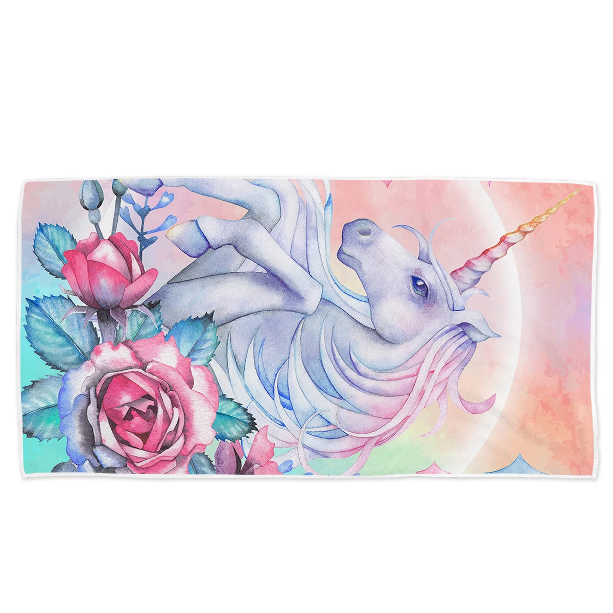 BeddingOutlet Unicorn Bath Towel Bathroom Rose Cartoon Microfiber Beach Towel Pink Floral Girly Shower 75x150cm