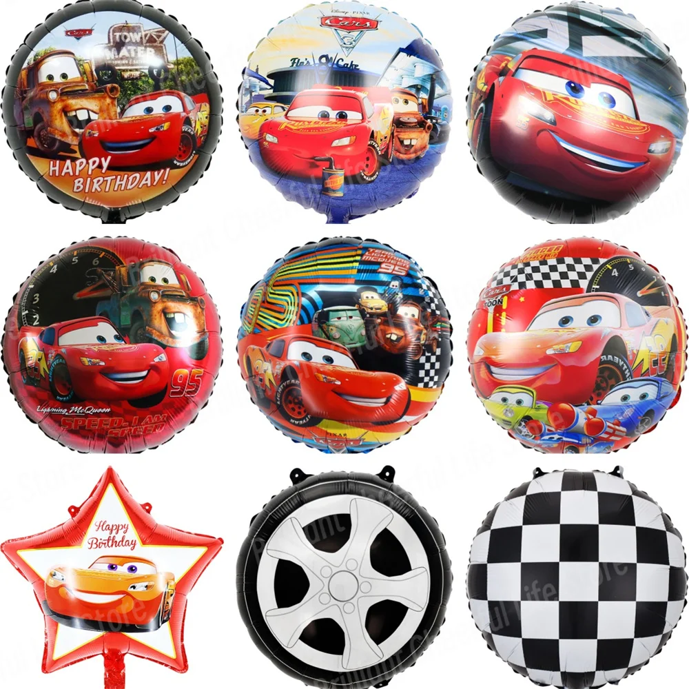 thumbnail image 5 of Juego de globos de aluminio de Rayo McQueen de Disney, decoraciones de cumpleaños de coches, Baby Shower, coche de carreras, suministros de fiesta, regalos, 18 pulgadas, 6 piezas, 5 of 5