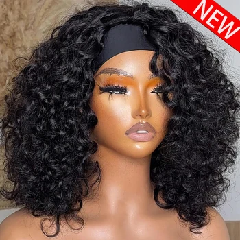Parrucca con fascia per capelli ricci in capelli umani, senza colla, realizzata a macchina, densità 400, 100% capelli umani, per donne, da 10 a 18 pollici.