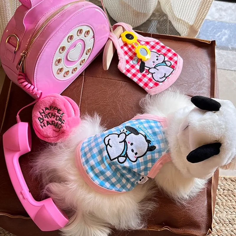 

Fashion Clothing Dogs Cartoon Pochacco Vest Pet Dog Clothes Plaid Sweet Super Small Cute Chihuahua Print Summer Pink Mascotas