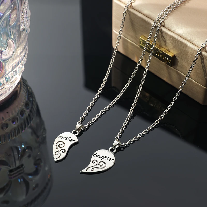 2 stücke antike versilberte Halskette modische Mutter schöne Tochter Kombination für Liebe Eltern Kind Stil Schmuck – Detail 3
