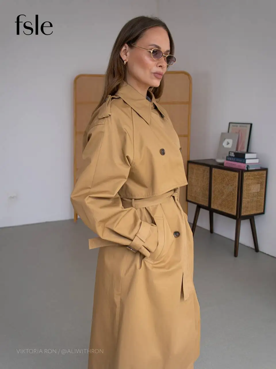 FSLE 2025 New Women Trench Khaki Spring Autumn Long Jacket