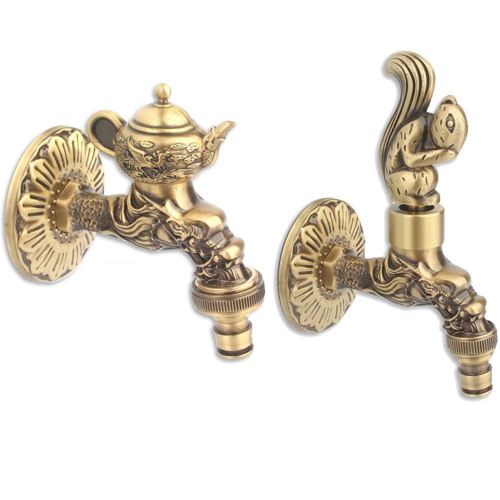 

Antique Carved Bibcock Brass Faucet Copper Outdoor Garden Taps for Washing Machine Faucet