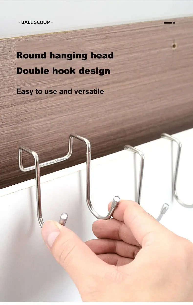 Description Picture 5 of item2PC 304 Stainless Steel Hook Free Punching Double S-Shape Hook Kitchen Bathroom Cabinet Door Back Type Coat Towel Storage Hanger
