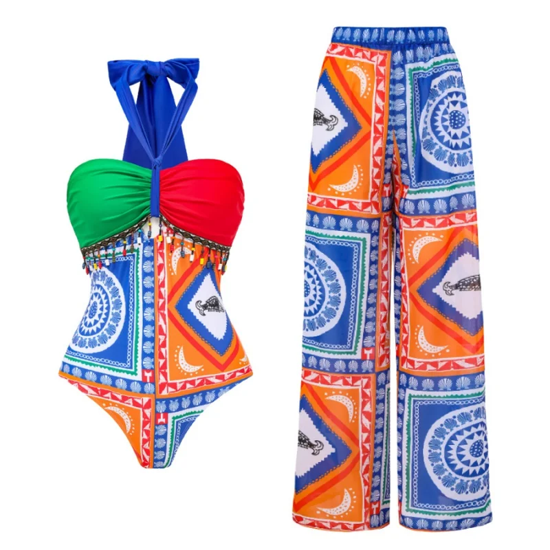 Spot Sexy One-Piece Swimsuit Women's Conservative Belly-Covering Lace-up Swimsuit Hot Spring Chiffon Beach Skirt Suit