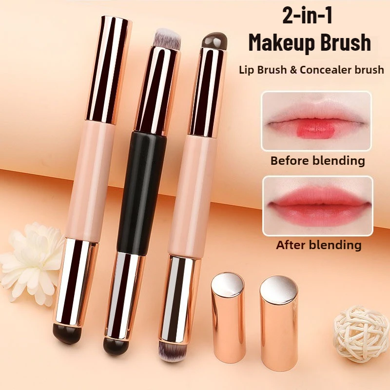 2 In 1 Silicone Lip Brush Concealer Brush Wooden Handle Lipstick Lip Balm Applicator with Cap Travel Makeup Brush Beauty Tools 1