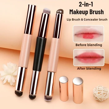 2 In 1 Silicone Lip Brush Concealer Brush Wooden Handle Lipstick Lip Balm Applicator with Cap Travel Makeup Brush Beauty Tools 1