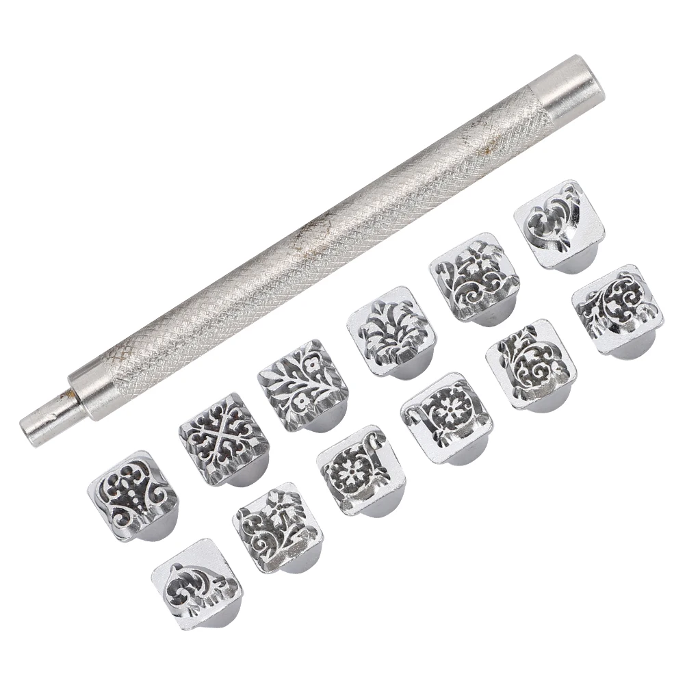 Stamping Punch Tool Tang Flower Design DIY Vegetable Leather Stamper + Handle Zinc Alloy