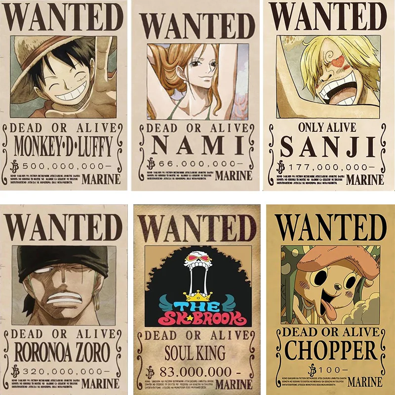Cool One Piece Anime Sticker Retro Wanted Poster Car Sticker