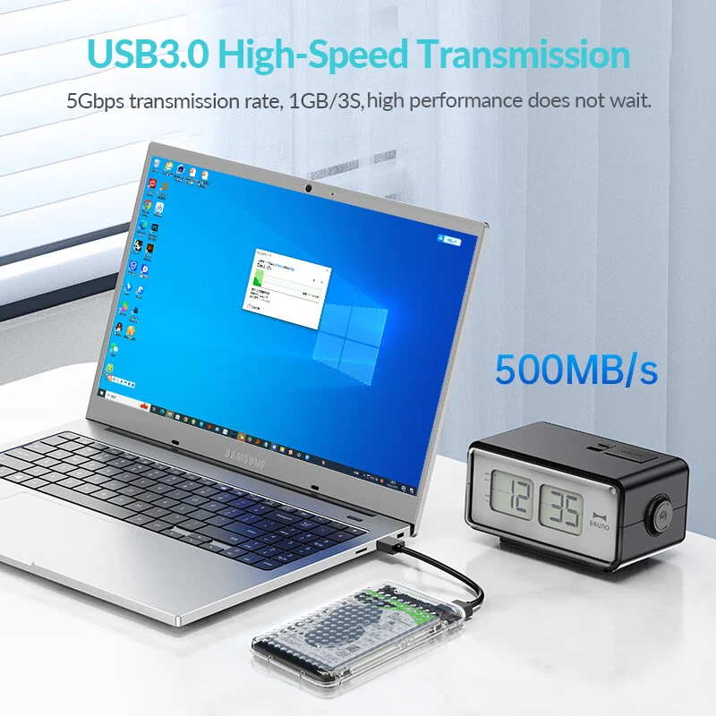 PHIXERO Transparent SATA to USB3.0 Hard Drive Enclosure 2.5 inch Type-C External HDD Case Support UASP for 6TB SSD/HDD Enclosure