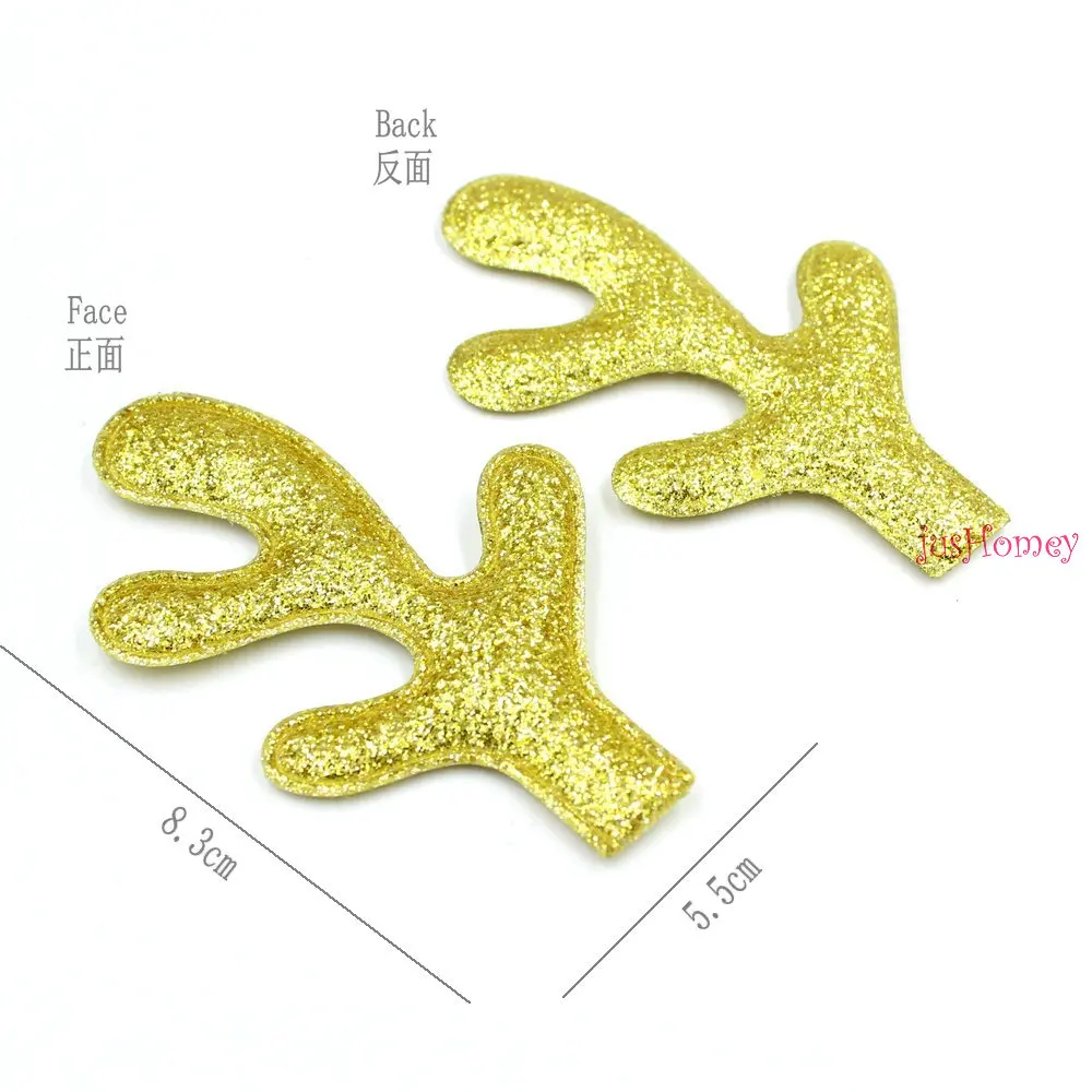 25 pairs/lot Glitter Reindeer Antlers Gold fabric W/ Sponge Padded Buckhorn applique for Christmas decor,Craft DIY