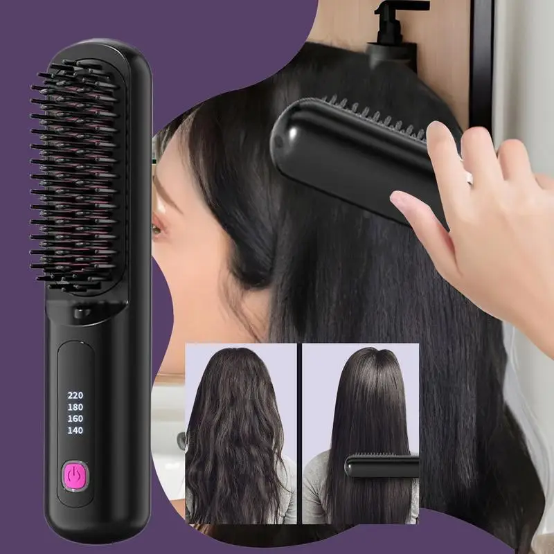 Cordless Hair Straightener Portable Straightening Comb 4 Levels Adjustable Rechargeable Fast Heating Straightener for Home