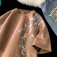 Bamboo Leaf Acid Washed Oversized Summer Streetwear Tee