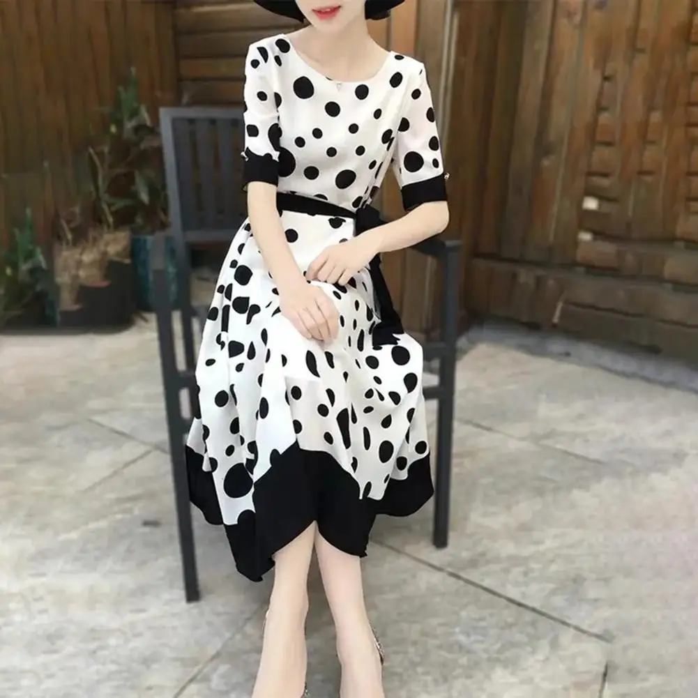 

Elegant Long Dress Short Sleeves Calf Length Party Dress Summer Women 1950s Vintage Dress