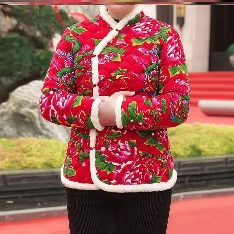 ジャケット・アウター PEONY COAT Chinese Style Women Vintage Northeast Flower Cotton-padded