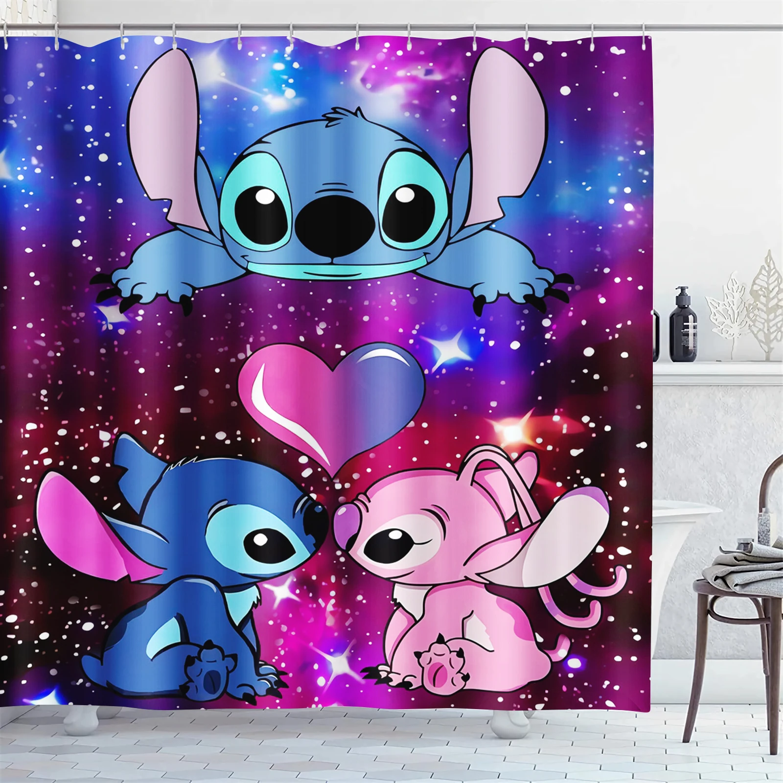 Shower Curtains Lilo & Stitch Anime Cartoon 100% Polyester Cute Funny Accessories Single Piece Bath Screen Full Set