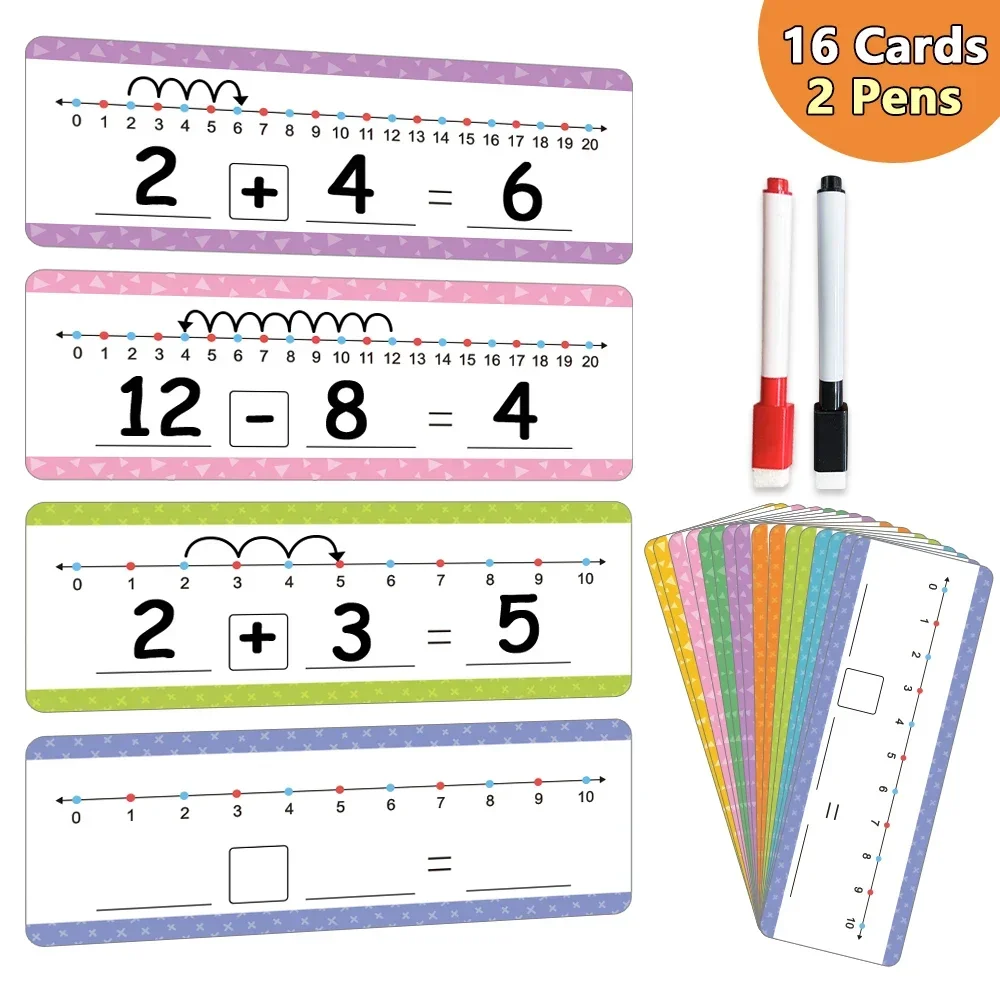 

16PCS 0-20 Dry Erase Number Line Cards Addition & Subtraction Game for Children Kids dtudent learning math toys Teaching aids