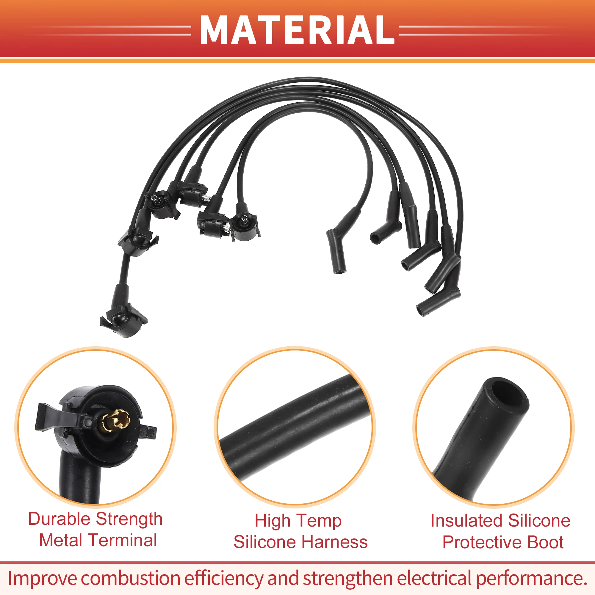 Car Spark Plug Coil Wires Ignition Coil Harness Cable 6 Pcs Fit for Ford Explorer 1997-2000 4.0L OHV
