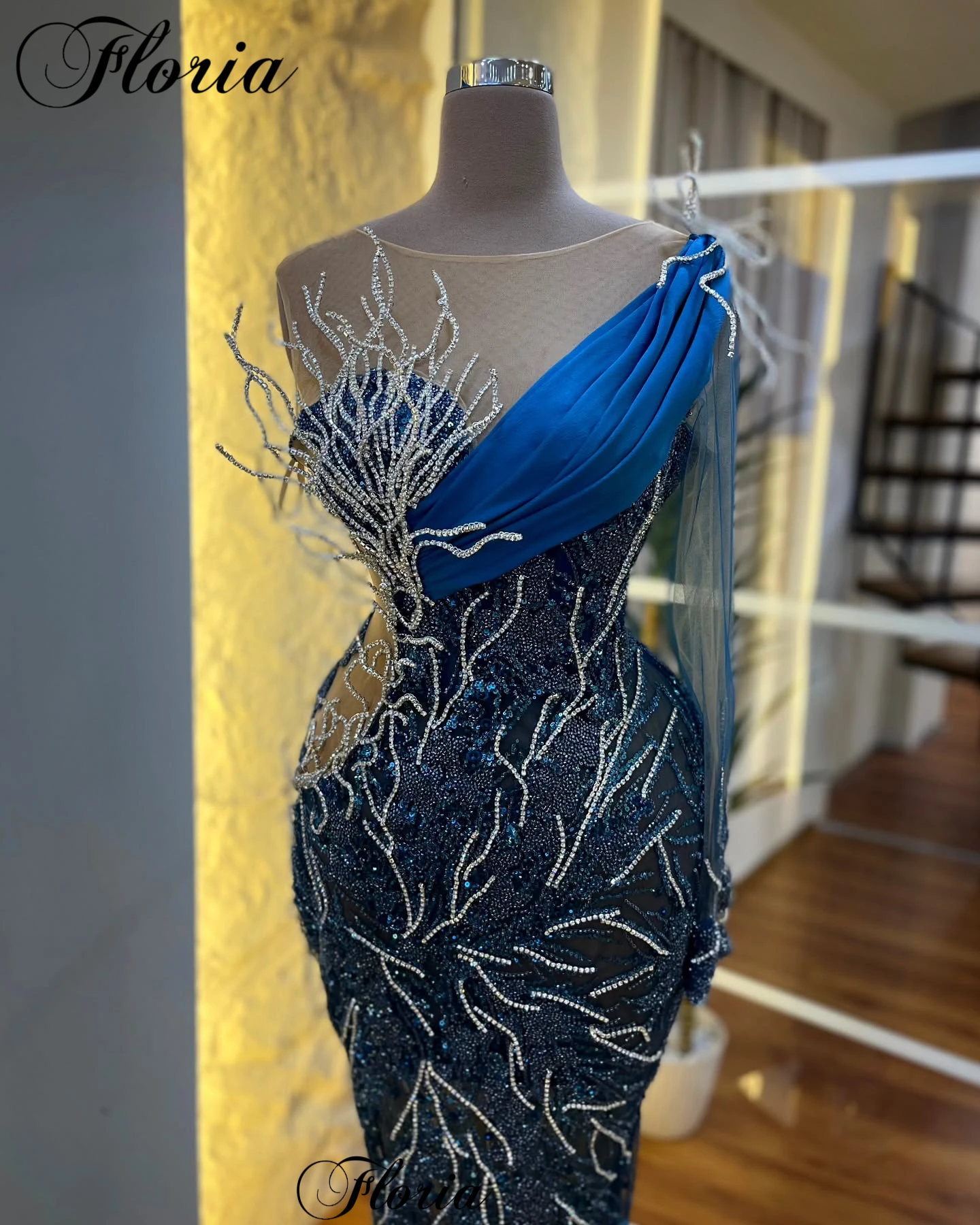 Navy Blue Mermaid Prom Dresses One Shoulder Special Cocktail Dresses Celebrity For Women Vestidos De Noche Customized