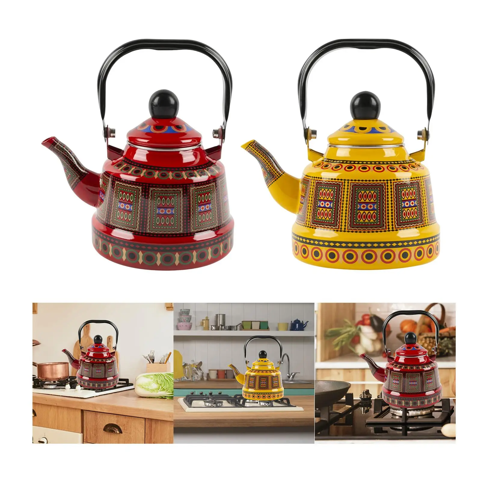가정용 주방 호텔 레스토랑용 레트로 에나멜 티팟, 뚜껑이 달린 차 커피 포트 주전자, 요리 물 붓기, 2.5L